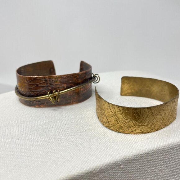 Handcrafted Adjustable Copper & Brass Cuff Bracelets Rustic Minimalist Artsy - Picture 1 of 16
